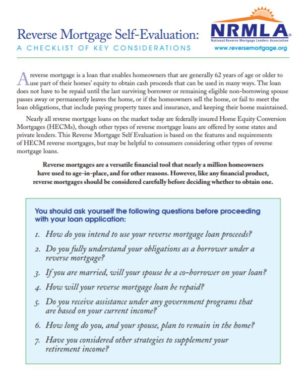 Reverse Mortgage Self-Evaluation